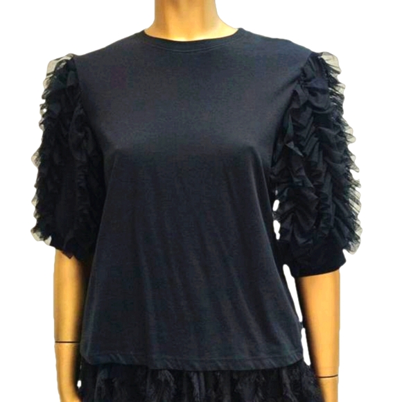 H&M Tops - Black Ruffle Sleeve T-Shirt Puffy Sleeve